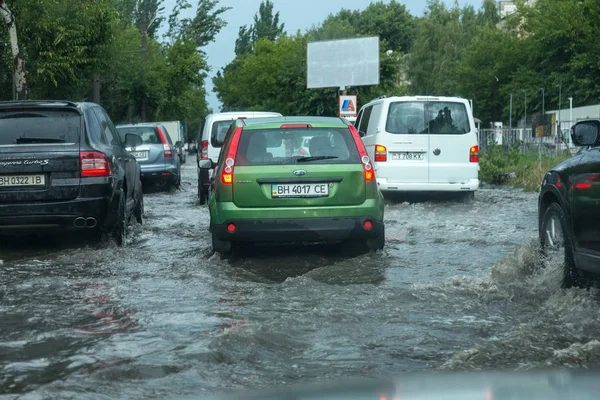 Odessa Ukraine August 2019 Driving Car Flooded Road Flood Caused — Stock Photo, Image