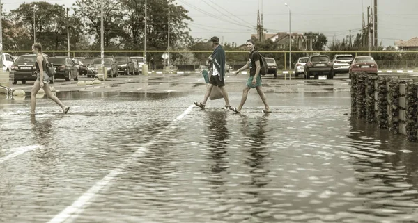 Odessa Ukraine August 2019 Driving Car Flooded Road Flood Caused — Stock Photo, Image