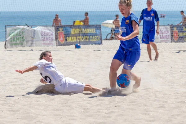 Odessa Ukraina Lipca 2019 Beach Soccer Championship Wśród Amatorskich Kobiet — Zdjęcie stockowe