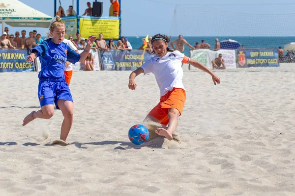 Odessa Ucrânia Julho 2019 Campeonato Futebol Praia Entre Mulheres Amadoras — Fotografia de Stock