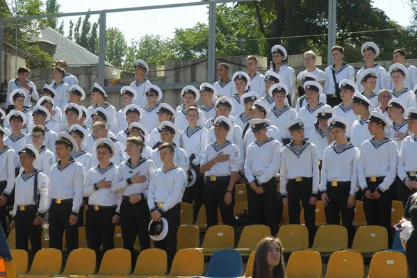 Odessa Ukraine Setembro 2019 Espectadores Stands Estádio Durante Jogo Equipe — Fotografia de Stock
