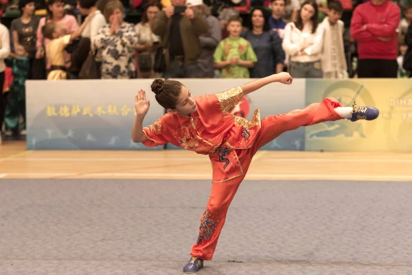 Oděsa Ukrajina Října 2019 Wushu Atlet Během Soutěže Wushu Mezi — Stock fotografie