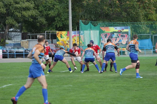 Odessa Ukraine Setembro 2019 Equipe Rugby Odessa Politécnica Kiev Intensa — Fotografia de Stock