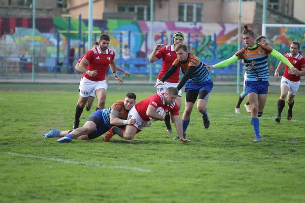 Odessa Ukraine Setembro 2019 Equipe Rugby Odessa Politécnica Kiev Intensa — Fotografia de Stock