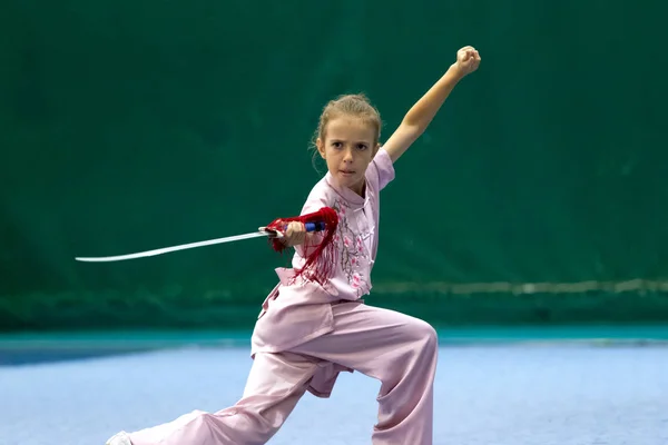 Oděsa Ukrajina Října 2019 Wushu Atlet Během Soutěže Wushu Mezi — Stock fotografie