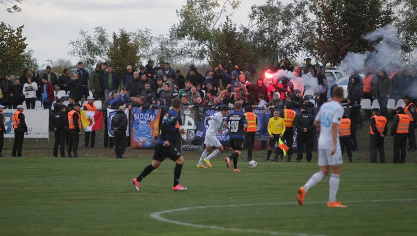 Odessa Ukraine Outubro 2019 Torcedores Futebol Com Fogos Artifício Bombas — Fotografia de Stock