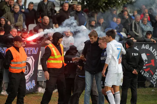 Odessa Ukrayna Ekim 2019 Futbol Taraftarları Havai Fişekler Sis Bombalarıyla — Stok fotoğraf