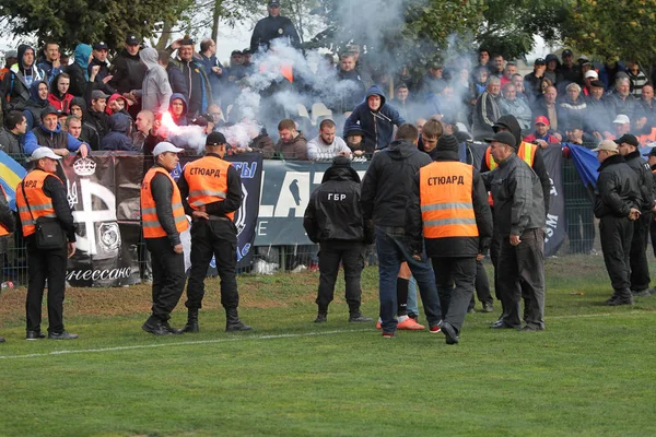 Odessa Ukraine Outubro 2019 Torcedores Futebol Com Fogos Artifício Bombas — Fotografia de Stock