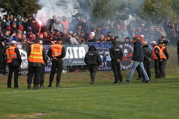 Odessa Ukrajna Október 2019 Labdarúgó Rajongók Tűzijáték Füst Bombák Kifutott — Stock Fotó