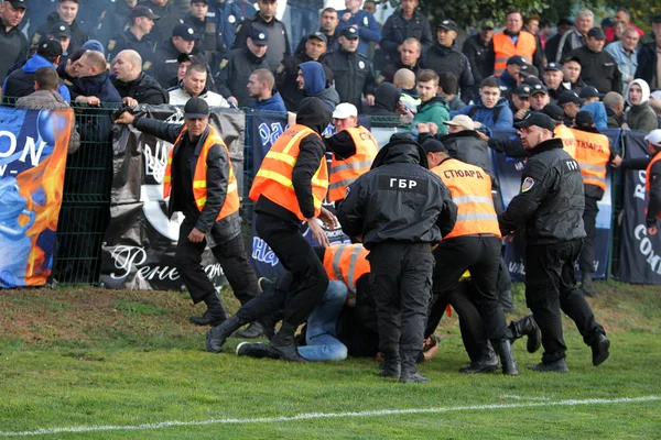 Odessa Ukrajna Október 2019 Labdarúgó Rajongók Tűzijáték Füst Bombák Kifutott — Stock Fotó