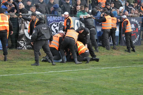 Odessa Ukraine Outubro 2019 Torcedores Futebol Com Fogos Artifício Bombas — Fotografia de Stock