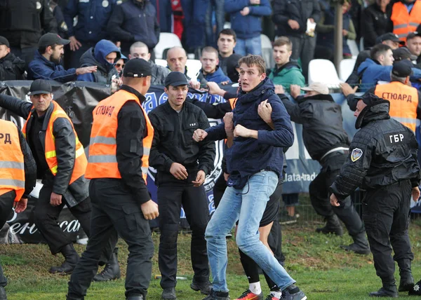 Odessa Ukraina Oktober 2019 Fotbollsfans Med Fyrverkerier Och Rökbomber Sprang — Stockfoto