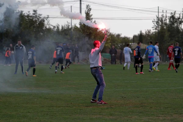 Odessa Ucraina Ottobre 2019 Tifosi Calcio Con Fuochi Artificio Bombe — Foto Stock