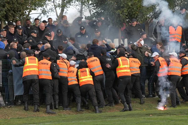 Odessa Ukraine Outubro 2019 Torcedores Futebol Com Fogos Artifício Bombas — Fotografia de Stock