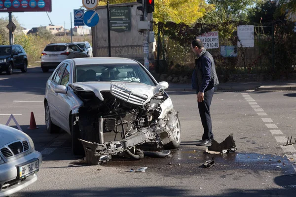 Odessa Ukrayna Ekim 2019 Araba Kazası Kafa Kafaya Çarpışma Kazadan — Stok fotoğraf
