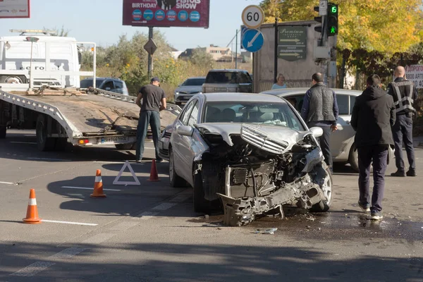 Odessa Ukrayna Ekim 2019 Araba Kazası Kafa Kafaya Çarpışma Kazadan — Stok fotoğraf