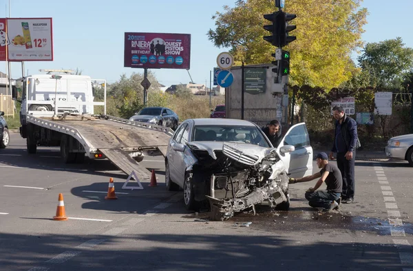 Odessa Ukrayna Ekim 2019 Araba Kazası Kafa Kafaya Çarpışma Kazadan — Stok fotoğraf