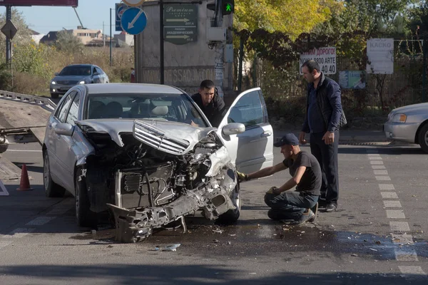 Odessa Ukraine Outubro 2019 Acidente Carro Colisão Frontal Reboque Carrega — Fotografia de Stock