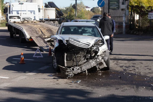 Odessa Ukraine Outubro 2019 Acidente Carro Colisão Frontal Reboque Carrega — Fotografia de Stock