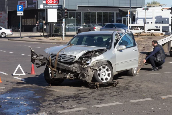 Odessa Ukraina Października 2019 Wypadek Samochodowy Zderzenie Czołowe Ciężarówka Załadowała — Zdjęcie stockowe