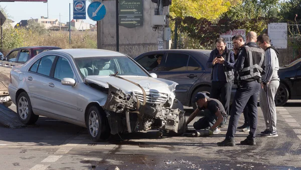 Odessa Ukraine October 2019 Car Accident Head Collision Tow Truck — Stock Photo, Image