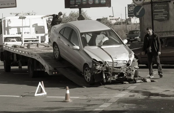 Odessa Ukraina Października 2019 Wypadek Samochodowy Zderzenie Czołowe Ciężarówka Załadowała — Zdjęcie stockowe