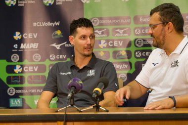 Odessa, Güney, Ukrayna - 15 Ekim 2019: Avrupa Bayanlar Voleybol Şampiyonası. Dişi Khimik Yuzhny - Mladost Zagreb Hırvatistan. Cev Şampiyonlar Ligi Volesi 2020. Kadın Yoğun Voleybol Oyunu
