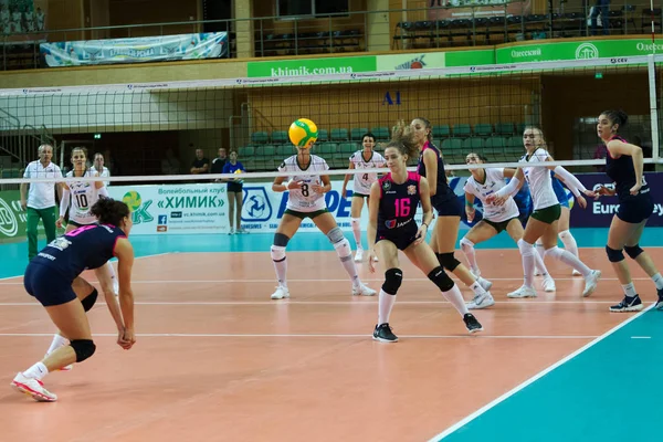 オデッサ ウクライナ 10月15 2019 女子ヨーロッパバレーボール選手権 女性Khimik Yuzhny Mladostザグレブクロアチア Cev Champions — ストック写真