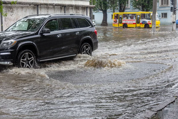 Odessa Ukraine May 2020 Driving Car Flooded Road Flood Caused — Stock Photo, Image