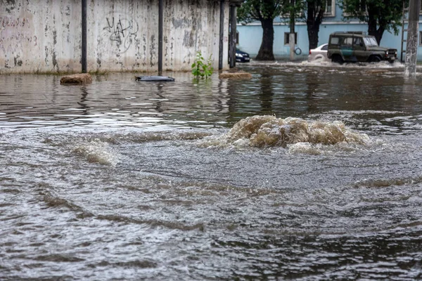 Odessa Ukraine May 2020 Driving Car Flooded Road Flood Caused — Stock Photo, Image