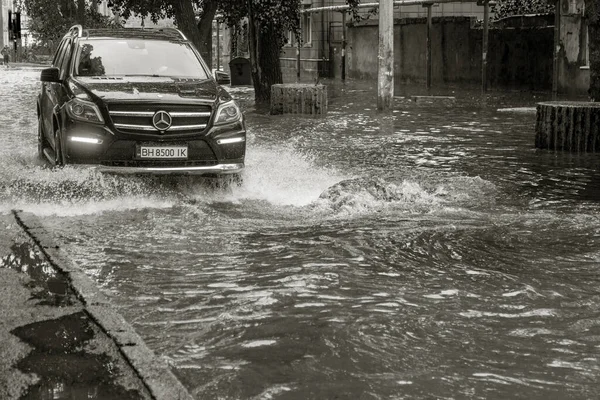 Odessa Ukraine May 2020 Driving Car Flooded Road Flood Caused — Stock Photo, Image