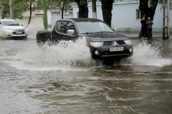 Odessa Ukraine May 2020 Driving Car Flooded Road Flood Caused — Stock Photo, Image