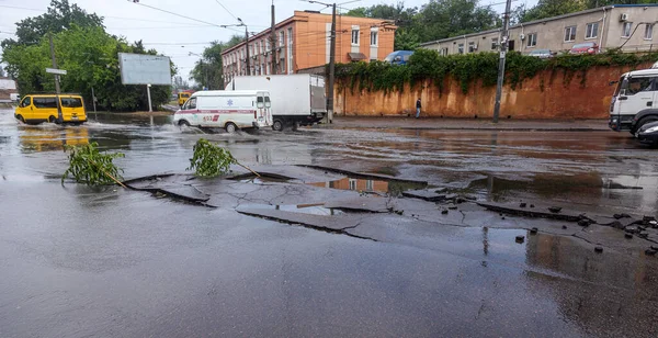 Odessa Ukraine May 2020 Driving Car Flooded Road Flood Caused — Stock Photo, Image