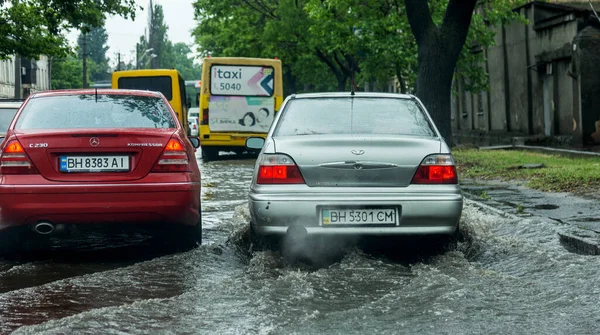 Odessa Ukraine May 2020 Driving Car Flooded Road Flood Caused — Stock Photo, Image