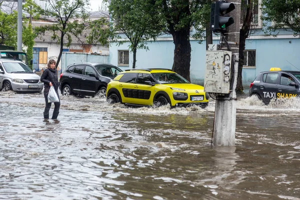 Odessa Ukraine May 2020 Driving Car Flooded Road Flood Caused — Stock Photo, Image