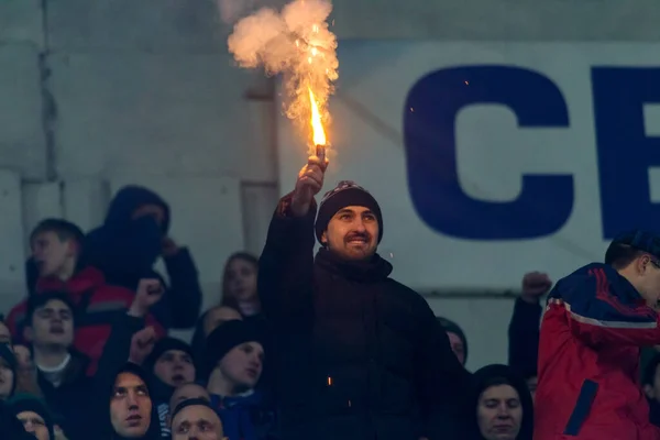 Odessa Ukraine Marca 2019 Tłumy Kibiców Trybunach Stadionu Piłkarskiego Podczas — Zdjęcie stockowe