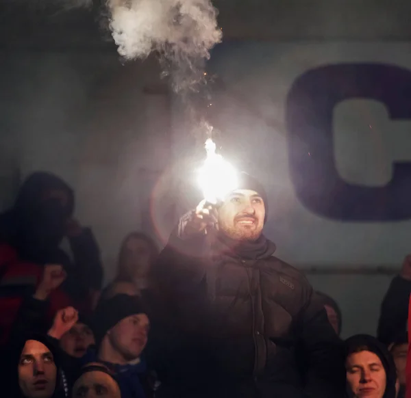 Odessa Ukraine Maart 2019 Menigte Fans Tribune Van Het Voetbalstadion — Stockfoto