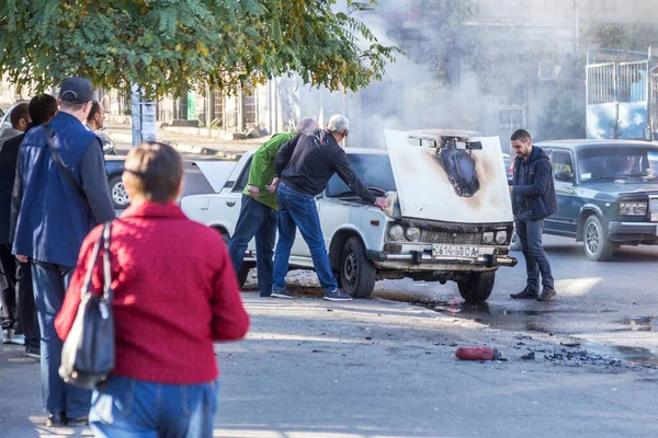 Odessa Ukraine Octobre 2018 Incendie Une Voiture Milieu Autoroute Sudden — Photo