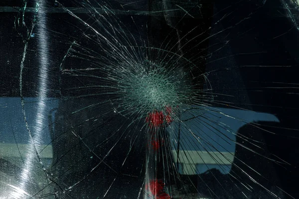 Broken Car Windshield Web Radial Cracks Crack Triple Windshield Broken — Stock Photo, Image