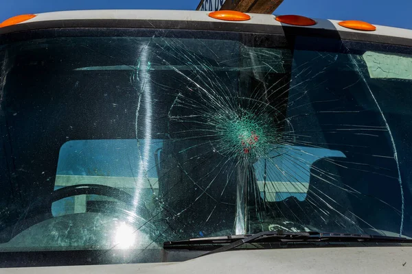 Broken Car Windshield Web Radial Cracks Crack Triple Windshield Broken — Stock Photo, Image