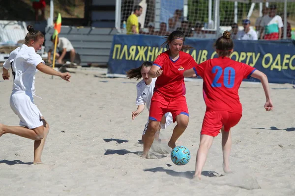 Odessa Ukraina Lipca 2020 Beach Soccer Championship Wśród Amatorek Plaży — Zdjęcie stockowe