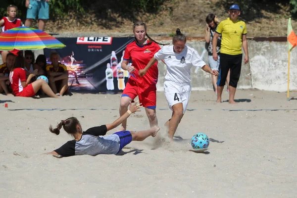 Odessa Ucrânia Julho 2020 Campeonato Futebol Praia Entre Mulheres Amadoras — Fotografia de Stock