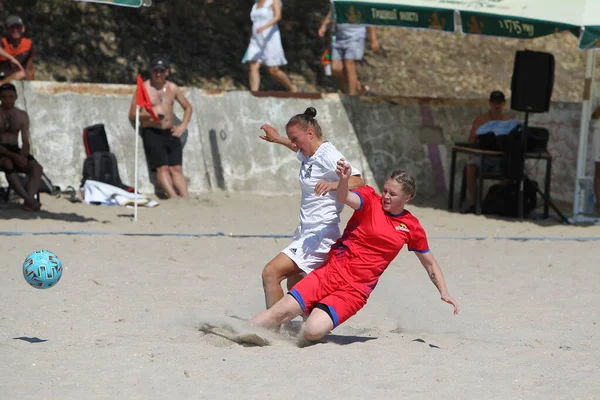 Odessa Ucrânia Julho 2020 Campeonato Futebol Praia Entre Mulheres Amadoras — Fotografia de Stock