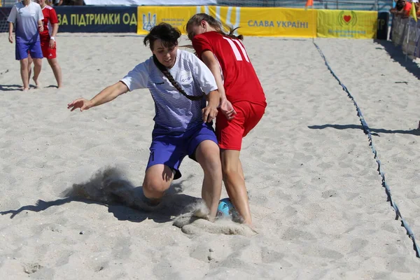 Odessa Ucrânia Julho 2020 Campeonato Futebol Praia Entre Mulheres Amadoras — Fotografia de Stock