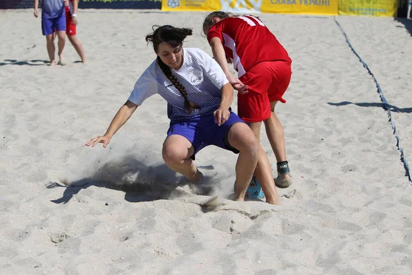 Odessa Ucrânia Julho 2020 Campeonato Futebol Praia Entre Mulheres Amadoras — Fotografia de Stock