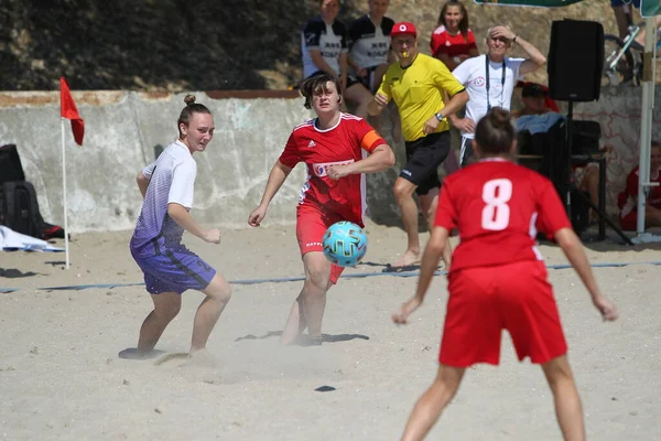 Odessa Ukraina Lipca 2020 Beach Soccer Championship Wśród Amatorek Plaży — Zdjęcie stockowe