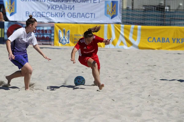 Odessa Ukrayna Temmuz 2020 Plajdaki Amatör Kadınlar Arasında Plaj Futbol — Stok fotoğraf