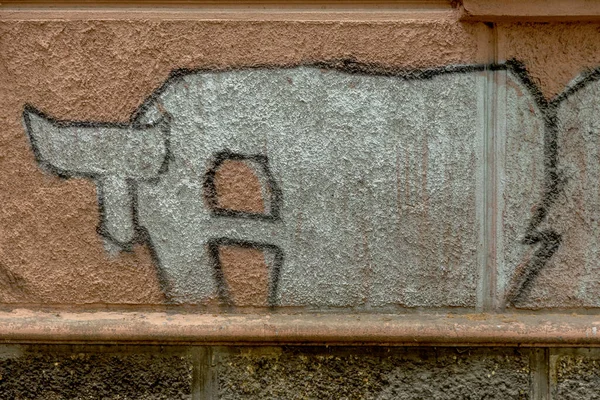 Modern Ikonisk Stadskultur Tag Graffiti Brev Vägg Dekorerad Med Abstrakta — Stockfoto