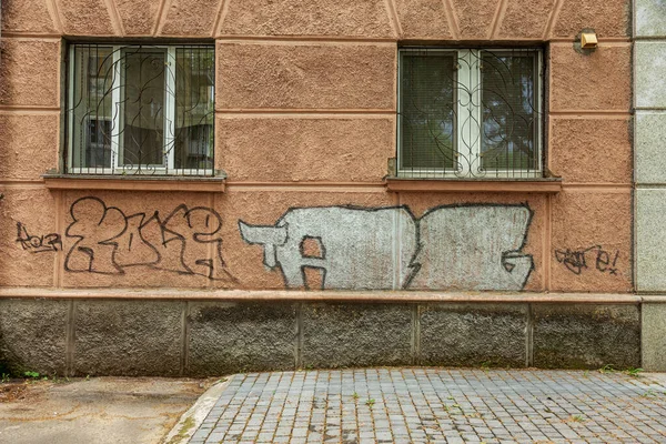 Moderna Iconica Cultura Urbana Tag Graffiti Letter Parete Decorata Con — Foto Stock