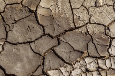 Çölün kuru derin çatlakları. Gezegende su kıtlığı var. Küresel ısınma ve sera etkisi kavramı. Kuraklık dünyanın iklim değişikliğini bozdu